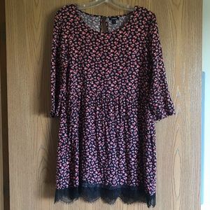 3/4 length sleeve floral skater dress